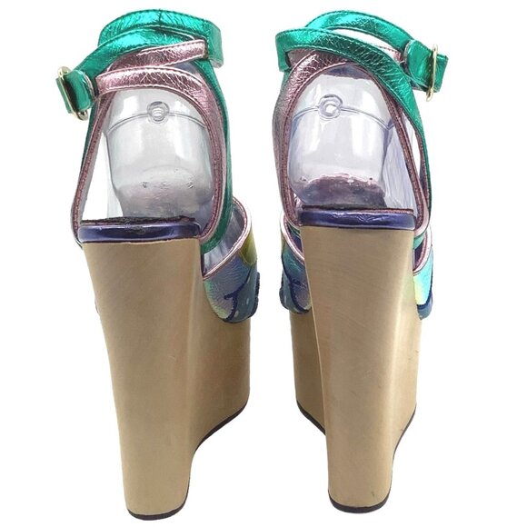 IRREGULAR CHOICE Funshine Retro 70s Rainbow Platform Wedge Sandals Heels Novelty - Picture 8 of 12